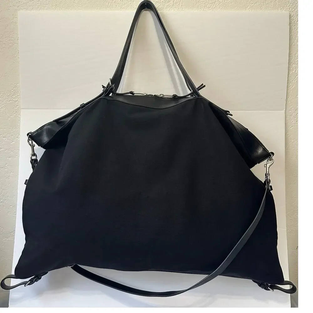 Saint Laurent ID Convertible Duffel Large Black Canvas Travel Bag Leather Trim